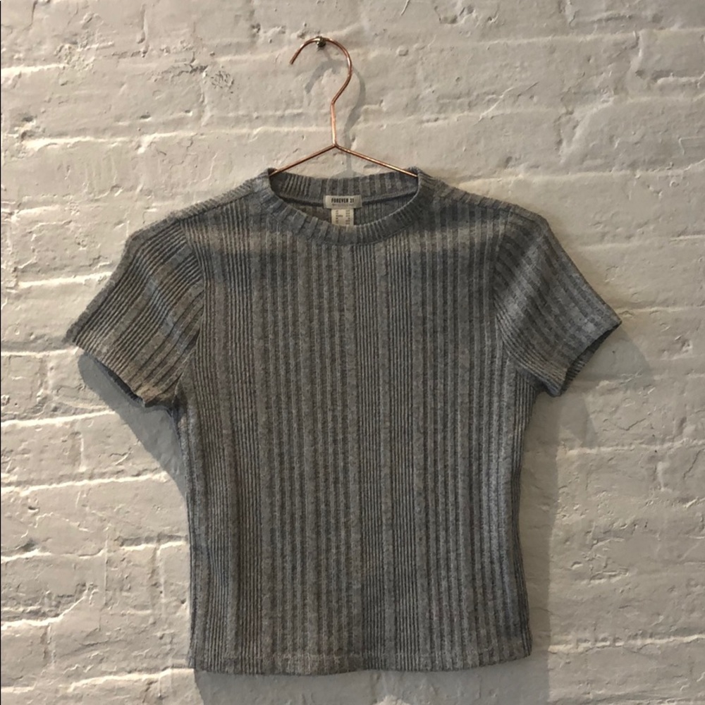 Fuzzy Ribbed Short Sleeve Sweater
